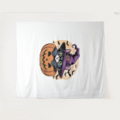 キャットハロウィーンカボチャ黒猫オーバーサイズTシャツ タペストリー (正面(横))