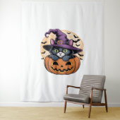 キャットハロウィーンカボチャ黒猫オーバーサイズTシャツ タペストリー (インサイチュ)
