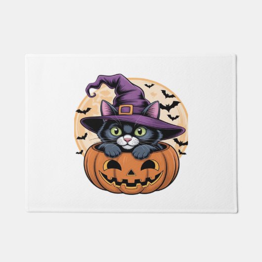 キャットハロウィーンカボチャ黒猫オーバーサイズTシャツ ドアマット (正面)