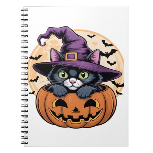 キャットハロウィーンカボチャ黒猫オーバーサイズTシャツ ノートブック (正面)