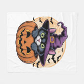 キャットハロウィーンカボチャ黒猫オーバーサイズTシャツ フリースブランケット (正面(横))