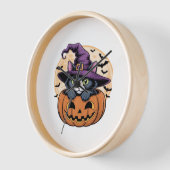 キャットハロウィーンカボチャ黒猫オーバーサイズTシャツ 壁時計 (傾斜)
