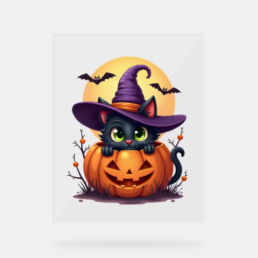キャットハロウィーンカボチャ黒猫 アクリルサイン (正面)