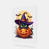 キャットハロウィーンカボチャ黒猫 アクリルサイン (傾斜)