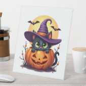 キャットハロウィーンカボチャ黒猫 台座サイン (インサイチュ)