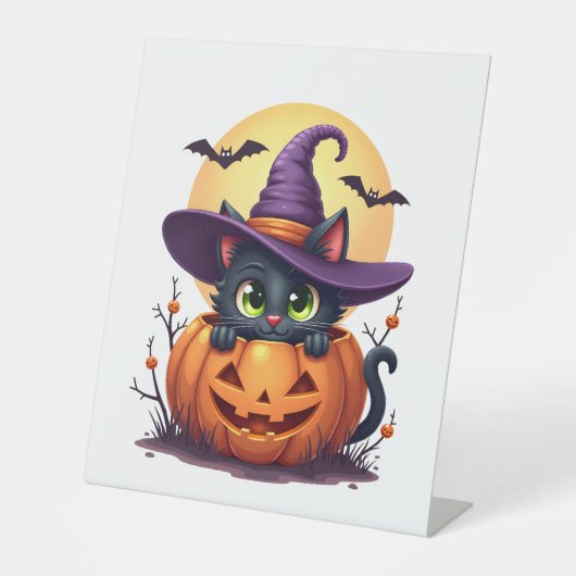 キャットハロウィーンカボチャ黒猫 台座サイン (正面)