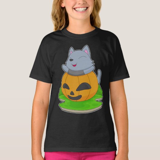 キャットハロウィーンカボチャ Tシャツ (正面)