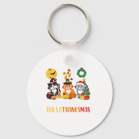 キャットハロウィーンクリスマスハッピーハロサンクサス感謝していマス キーホルダー (正面)