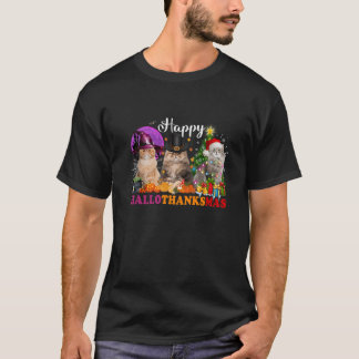 キャットハロウィーンクリスマスハッピーハロサンクサス感謝していマス Tシャツ