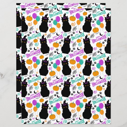 キャットハロウィーンスクラップブック紙イン白 (正面/裏面)