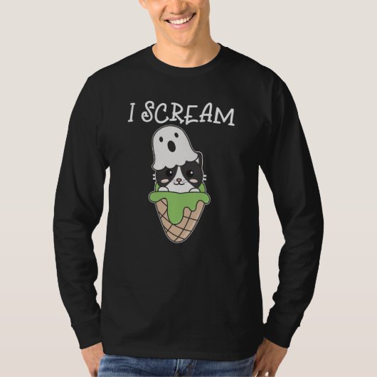 キャットハロウィーン幽霊Iスクリームパン Tシャツ (正面)