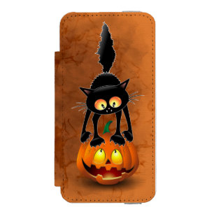 キャットハロウィーン怖いカボチャのミニバスクの漫画 iPhone SE/5/5sウォレットケース