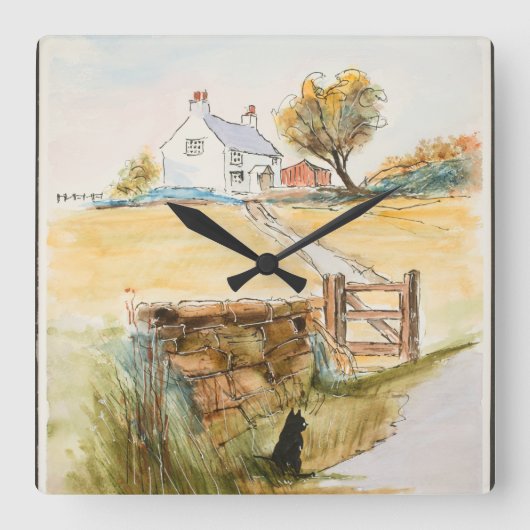 キャットバイザゲート スクエア壁時計 (正面)