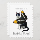 キャットバタフライバースデーパーティーの招待 招待状 (正面/裏面)