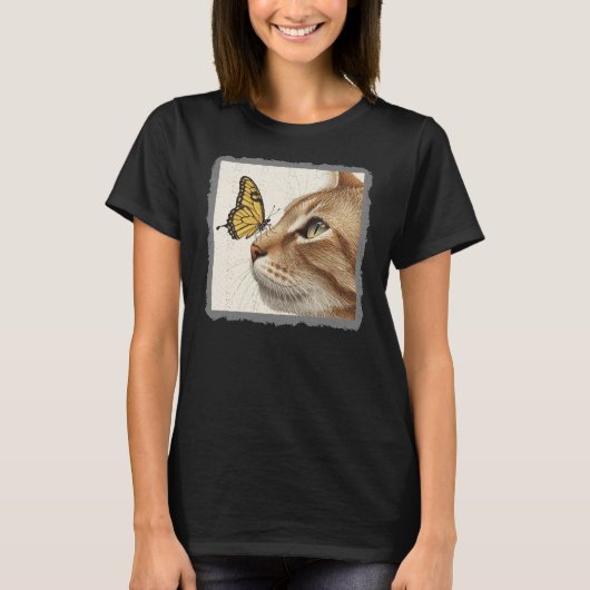 キャットバタフライ抽象芸術アート Tシャツ (正面)