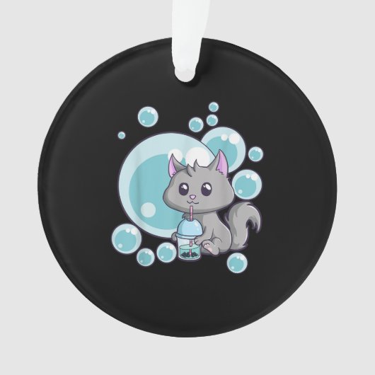 キャットバブルティーギフト |ボバおもしろいティーキャッツデザイン オーナメント (正面)
