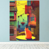 キャットバルコニー窓の明るい色 キャンバスプリント (インサイチュ (ウッドフロア))