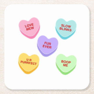 キャットバレンタインキャンディハート紙コースター スクエアペーパーコースター