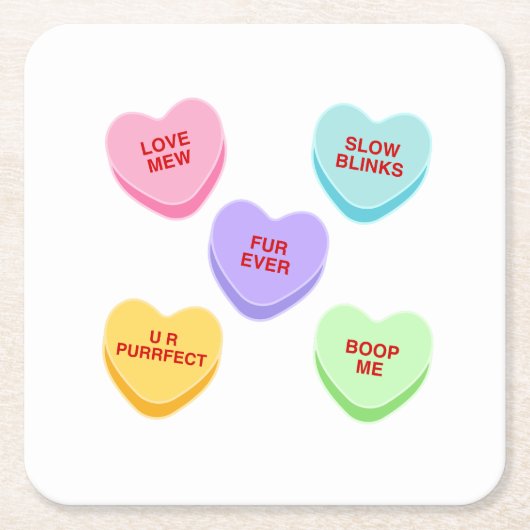 キャットバレンタインキャンディハート紙コースター スクエアペーパーコースター (正面)