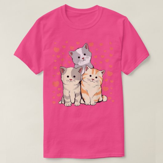 キャットバレンタインデー赤いハートの猫好き Tシャツ (デザイン正面)