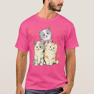 キャットバレンタインデー赤いハートの猫好き Tシャツ