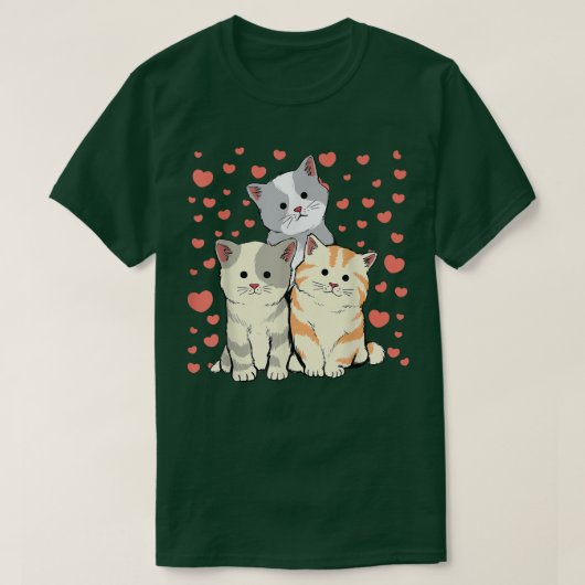 キャットバレンタインデー赤いハートの猫好き Tシャツ (デザイン正面)