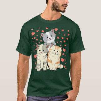 キャットバレンタインデー赤いハートの猫好き Tシャツ