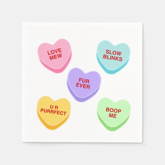 キャットバレンタインハート紙ナプキン スタンダードカクテルナプキン (正面)