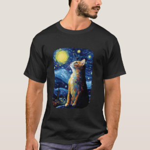 キャットバンゴッホ星空の夜スタイルアートキュートキャット絵を描 Tシャツ