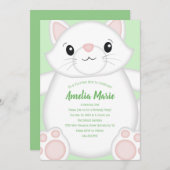 キャットバースデーパーティー子猫グリーン 招待状 (正面/裏面)