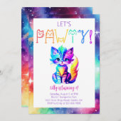 キャットバースデーパーティー招待宇宙パーティー 招待状 (正面/裏面)