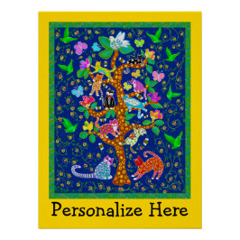 キャットバードツリーオブライフパーソナライズされたおもしろい ポスター