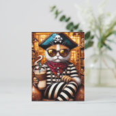 キャットパイレーツ飲むアイセドコーヒーの苛性アートスタイル ポストカード (スタンド正面)
