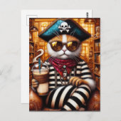 キャットパイレーツ飲むアイセドコーヒーの苛性アートスタイル ポストカード (正面/裏面)