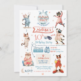 キャットパジャマパーティー誕生日招待状 招待状