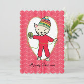 キャットパジャマ糸編み物クロチェットクリスマス シーズンカード (スタンド正面)