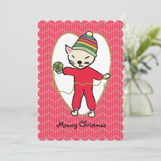 キャットパジャマ糸編み物クロチェットクリスマス シーズンカード (スタンド正面)