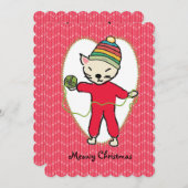 キャットパジャマ糸編み物クロチェットクリスマス シーズンカード (正面/裏面)