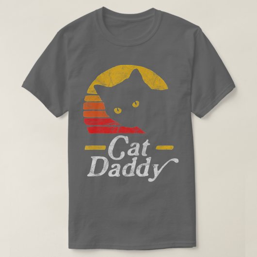 キャットパパヴィンテージ80年代スタイルキャットレトロディストリース Tシャツ (デザイン正面)