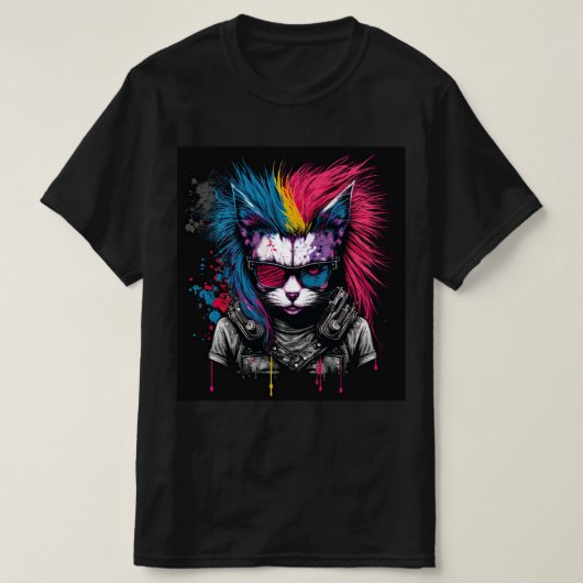 キャットパンクカラフル Tシャツ (デザイン正面)