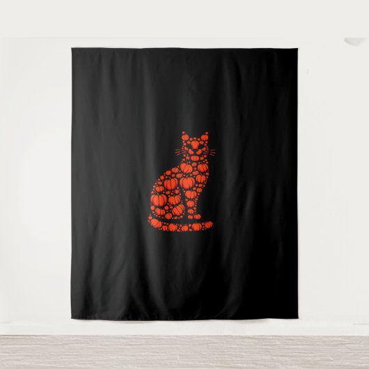 キャットパンプキンハロウィーンのカボチャのちょうちんハロウィーンメンズウーメンズK タペストリー (正面)