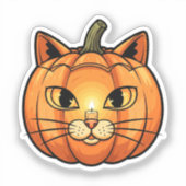 キャットパンプキンランタン顔 – ハロウィンビニールステッカー シール (正面)