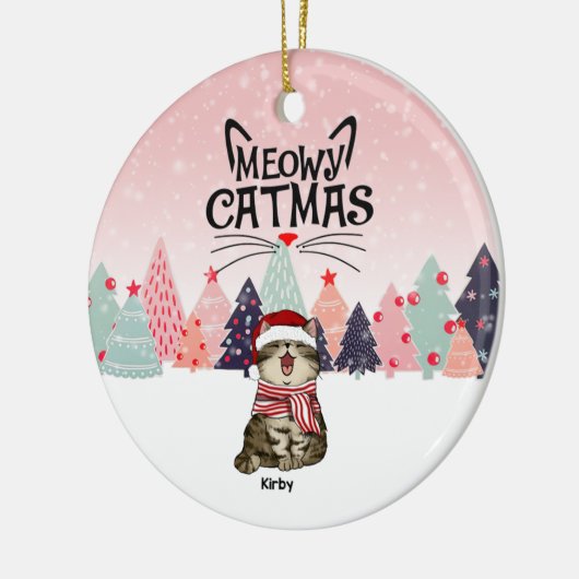 キャットパーソナライズされたクリスマスオーナメント、Meowyクリスマス セラミックオーナメント (左)