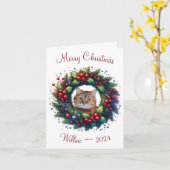 キャットパーソナライズされた・メリー・クリスマス・グリーティング・カード カード (黄色い花)