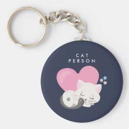 キャットパーソン文字かわいい白い子ネコちゃん寝る キーホルダー