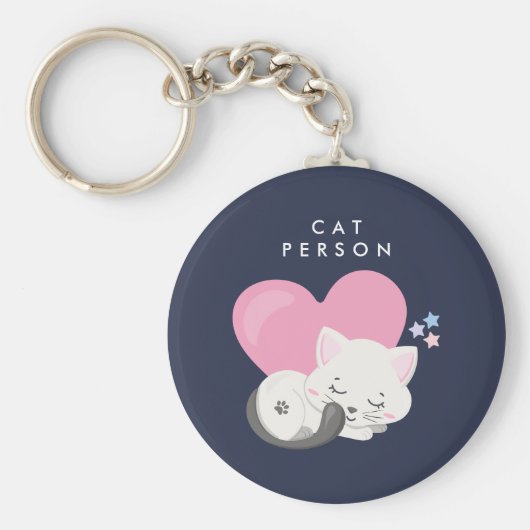 キャットパーソン文字かわいい白い子ネコちゃん寝る キーホルダー (正面)