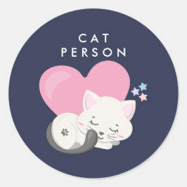 キャットパーソン文字かわいい白い子ネコちゃん寝る ラウンドシール
