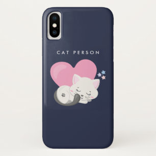 キャットパーソン文字かわいい白い子ネコちゃん寝る iPhone X ケース