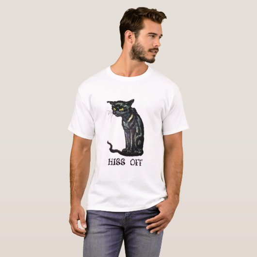 キャットヒスオフおもしろい- Black Cat Gift Tシャツ (正面フル)