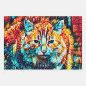 キャットヒッピーカラフルオレンジサイケデリックGroovy Art ラッピングペーパーシート (正面)